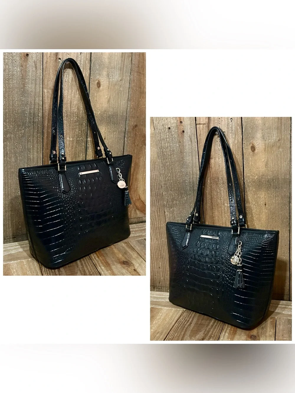 BRAHMIN. Asher Leather Croc Embossed Melbourne Tote with Free Scarf & Dust Bag.